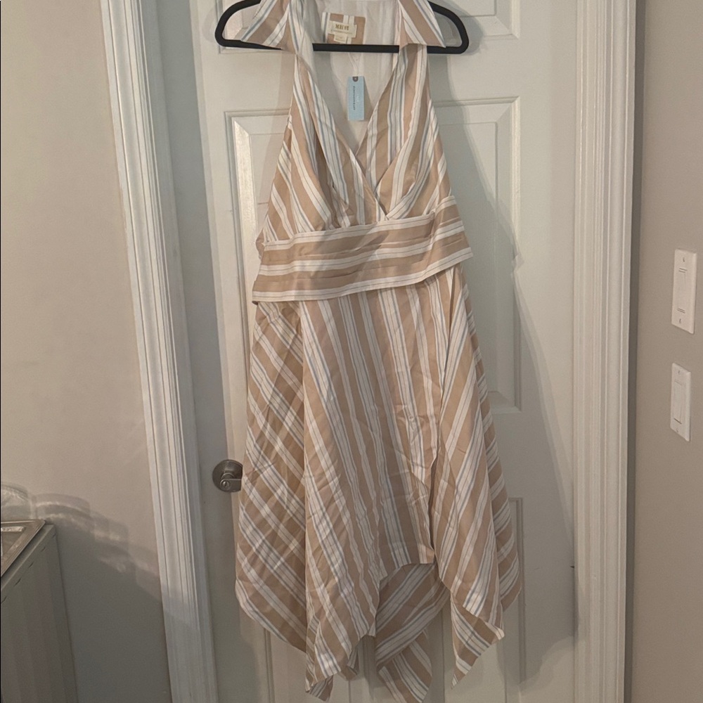 Maeve Striped Midi Dress in Beige and White